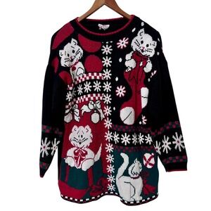 Nutcracker Christmas Cat Sweater Women's Small Acrylic Vintage Made in USA 90s